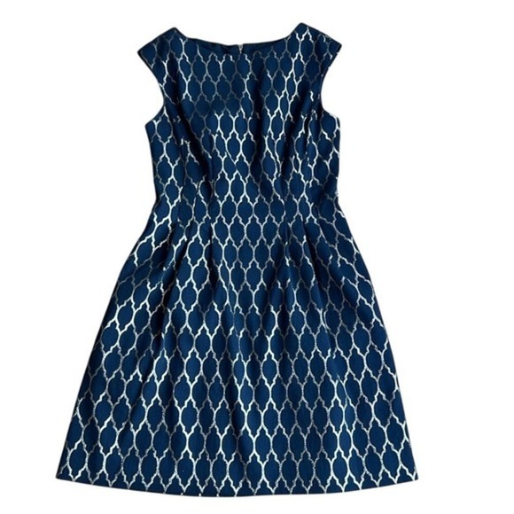 Golden diamond pattern black Vince Camuto size 8 women cinched waist midi dress - Picture 1 of 8